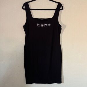 Bebe Black Rhinestone Logo Bodycon Mini Dress